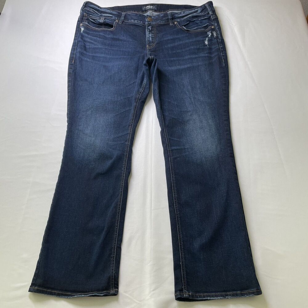 Silver Elyse Slim Bootcut Jeans Dark Wash Distressed Women's Size 20-dmpv
